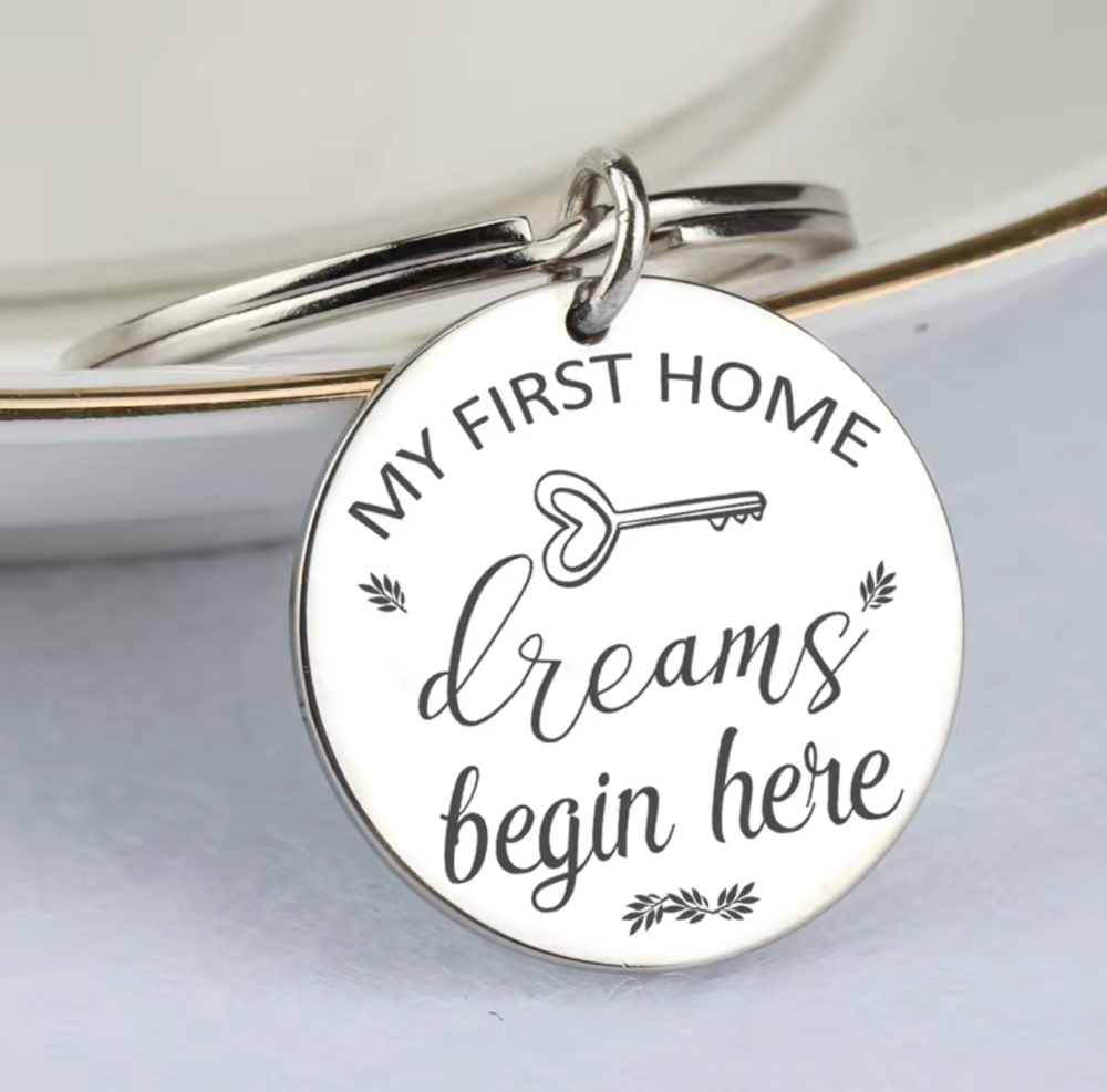 3/$25 My First Home Dreams Begin Here Stainless Steel Keychain NEW